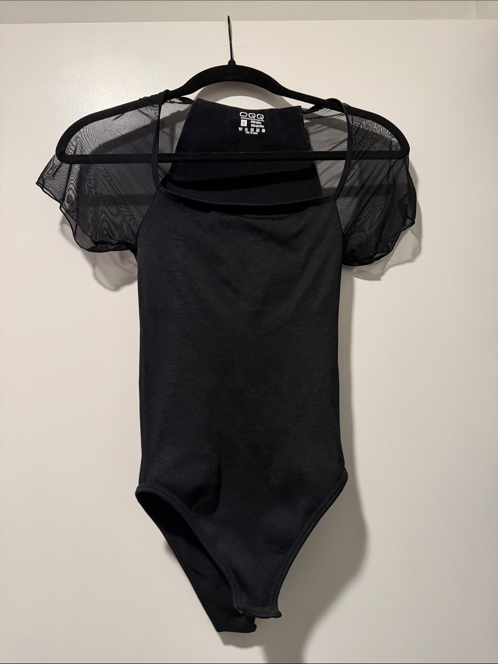 Women’s Black Mesh Puff Sleeve One-Piece Bodysuit
